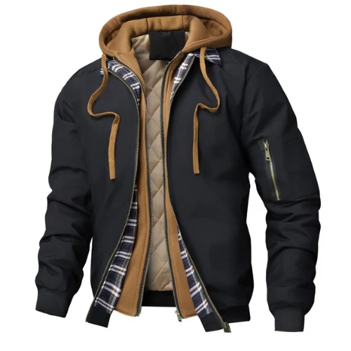 New Men's Fake Two-piece Quilted Cotton Jacket Hoodie