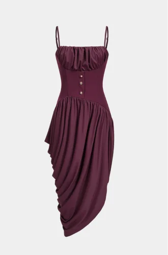 Ruched Asymmetrical Slip Sleeveless Midi Dress